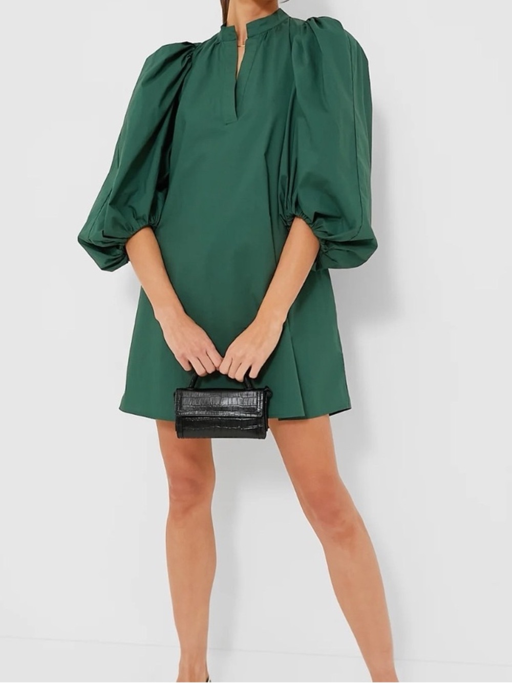 Pomander Place Emerald Green Puff-Sleeve Mini Dress